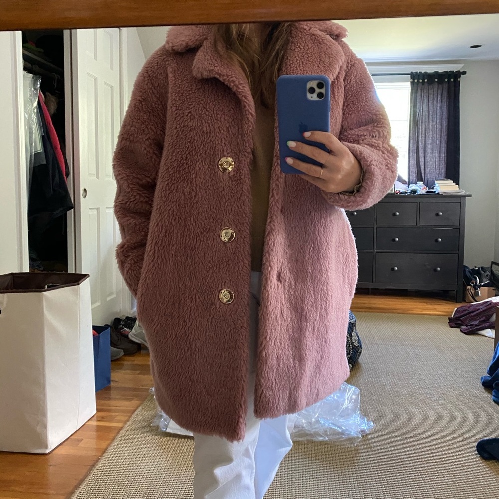 Topshop pink furry coat